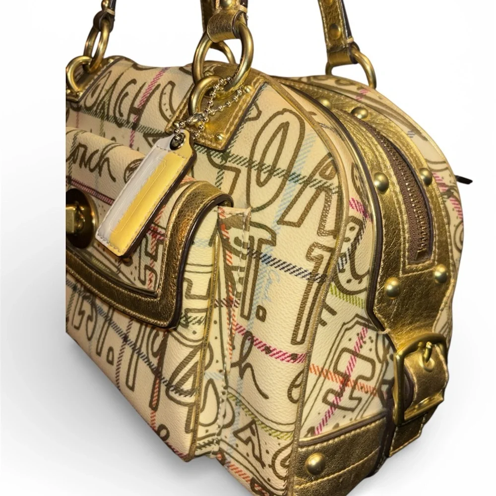 Coach F13186 Tattersall Glam Metallic Gold Signature Satchel Bag - Picture 3 of 8